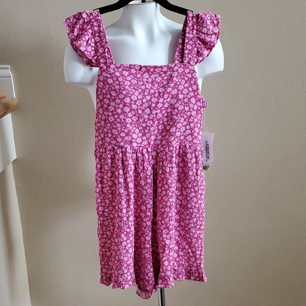 Girl Colorful Planet Magenta Floral Ruffle Straps Gauzy Romper Size M XL XXL NWT